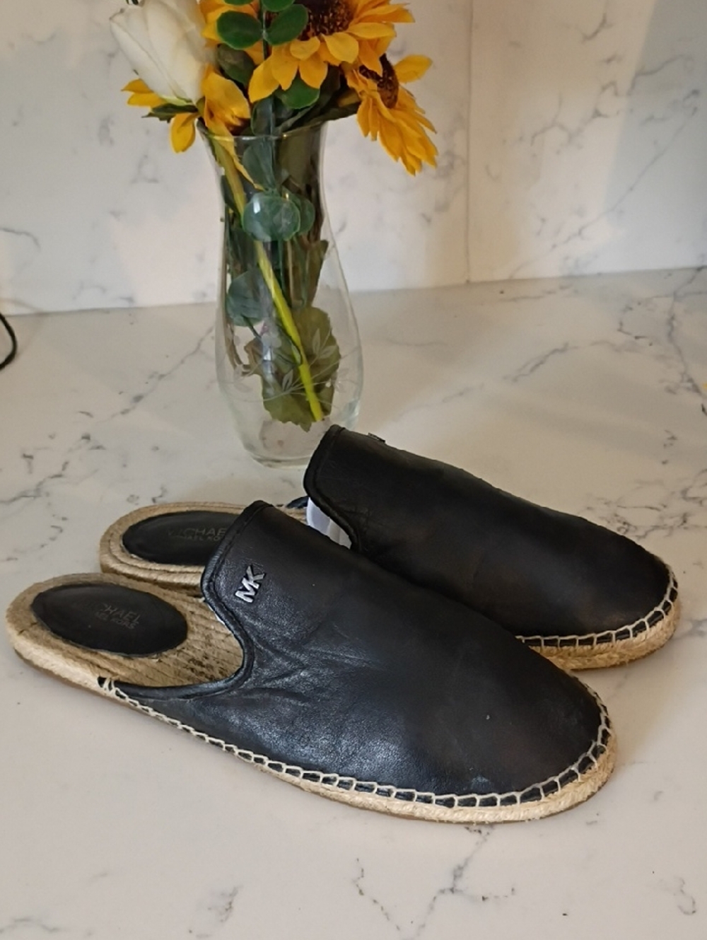 Michael Kors Women's Black Leather Espadrille Mules